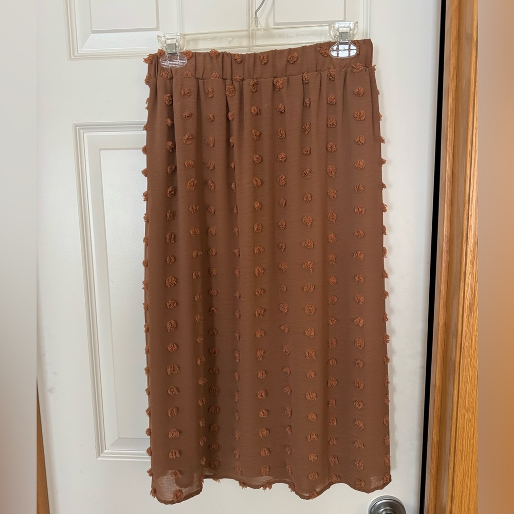 Polagram Brown Textured Midi Skirt
